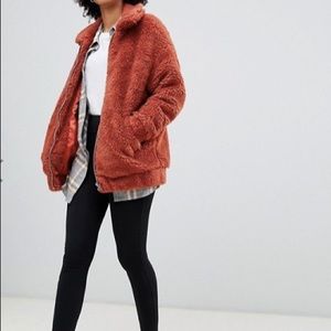 New Look teddy faux fur bomber jacket in rust